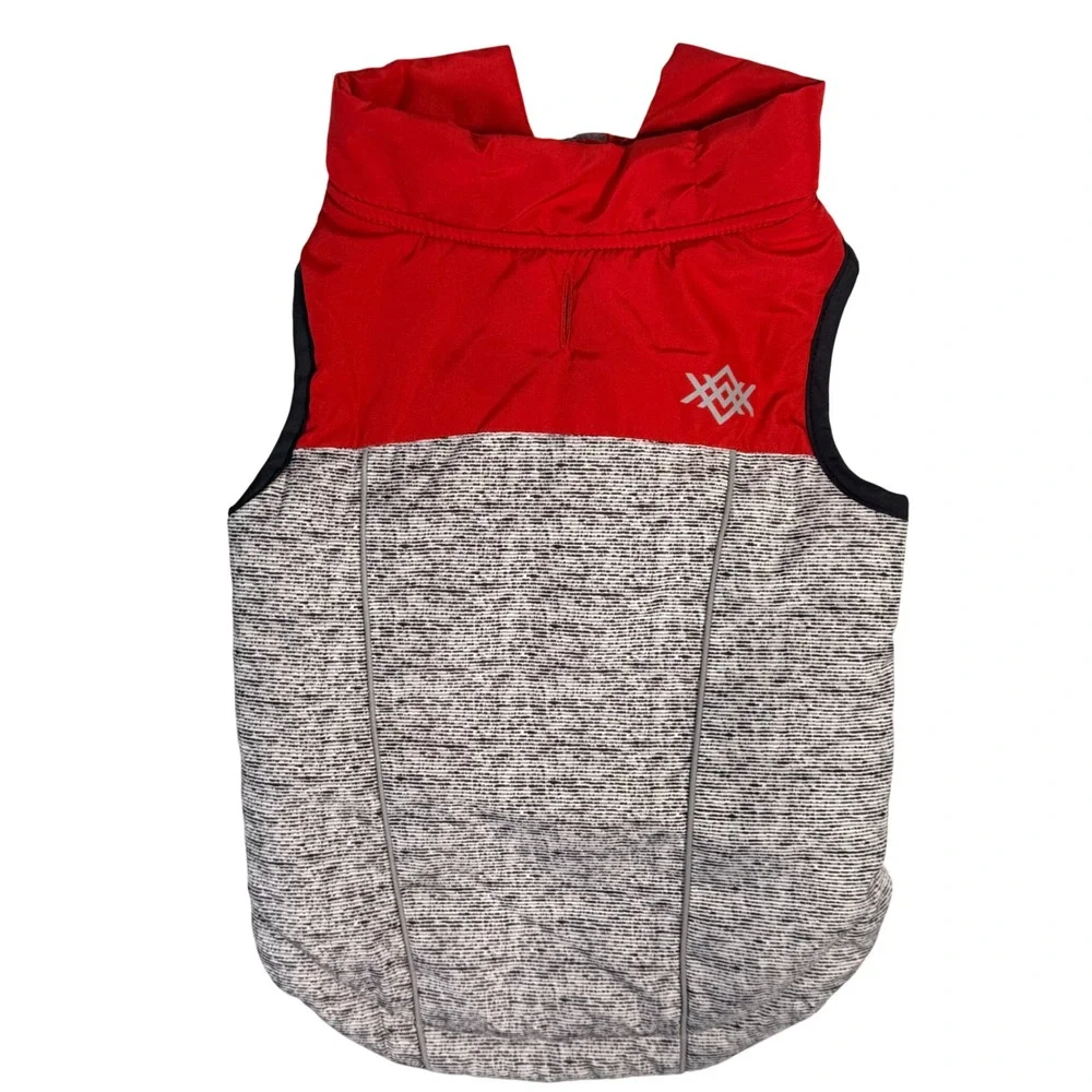Play On Red Gray Space Dye Dog Puffer Vest Jacket Size L Large Pet Winter Coat